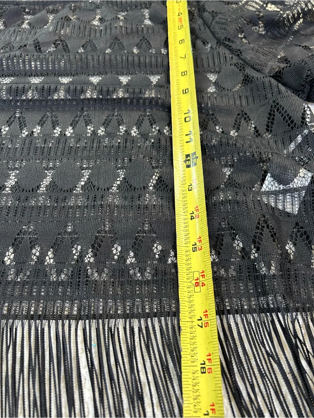 SHEIN Black Fringe Lace Crop Top XL Boho Festival Geometric